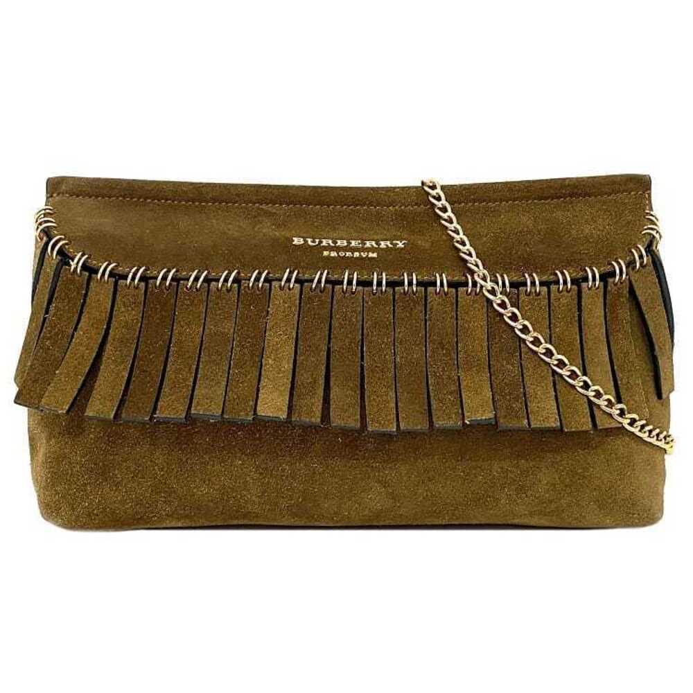 Burberry Chain Shoulder Bag Brown Fringe Shoulder Suede Flap Clutch
